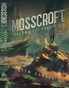 A book cover with a person standing on top of a mountain.